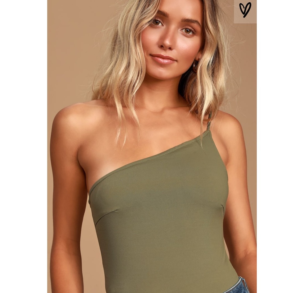 Belleza Olive Green One-Shoulder Bodysuit Lulus